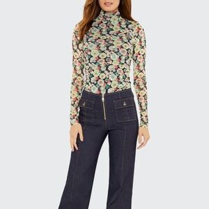 Cinq a Sept Sequin Shirred Kiwi Turtleneck Prickly Pear NWT Small